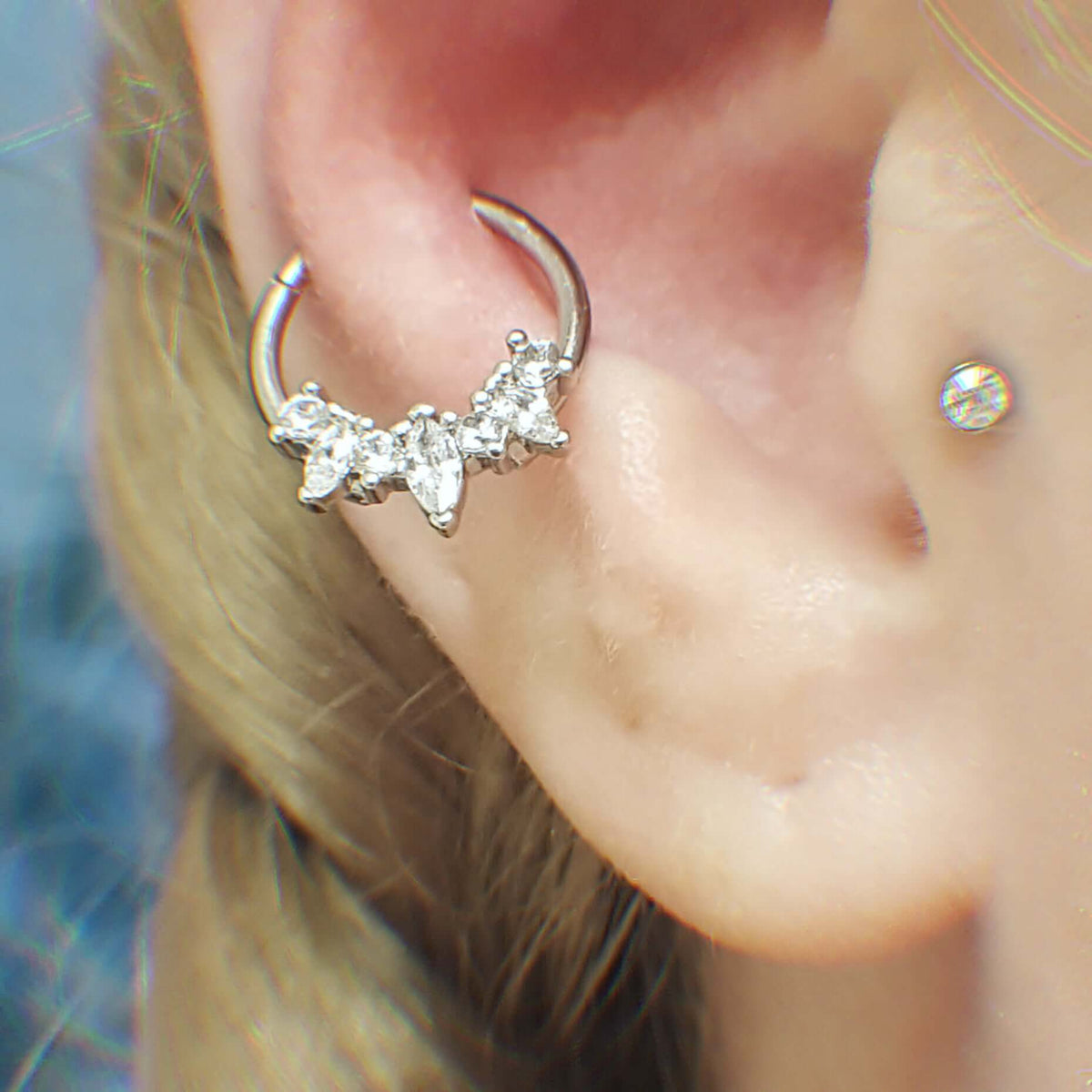 Oval and Round CZ Segment Septum Ring