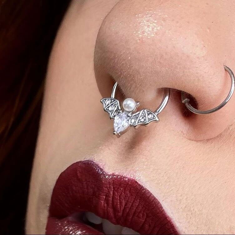 CZ Pearl Bat Septum Ring