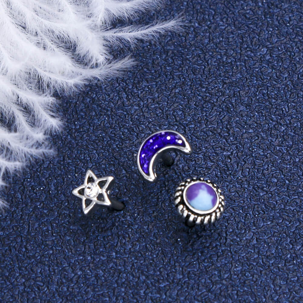 3PCS Moon Star Nostril Stud Pin Set