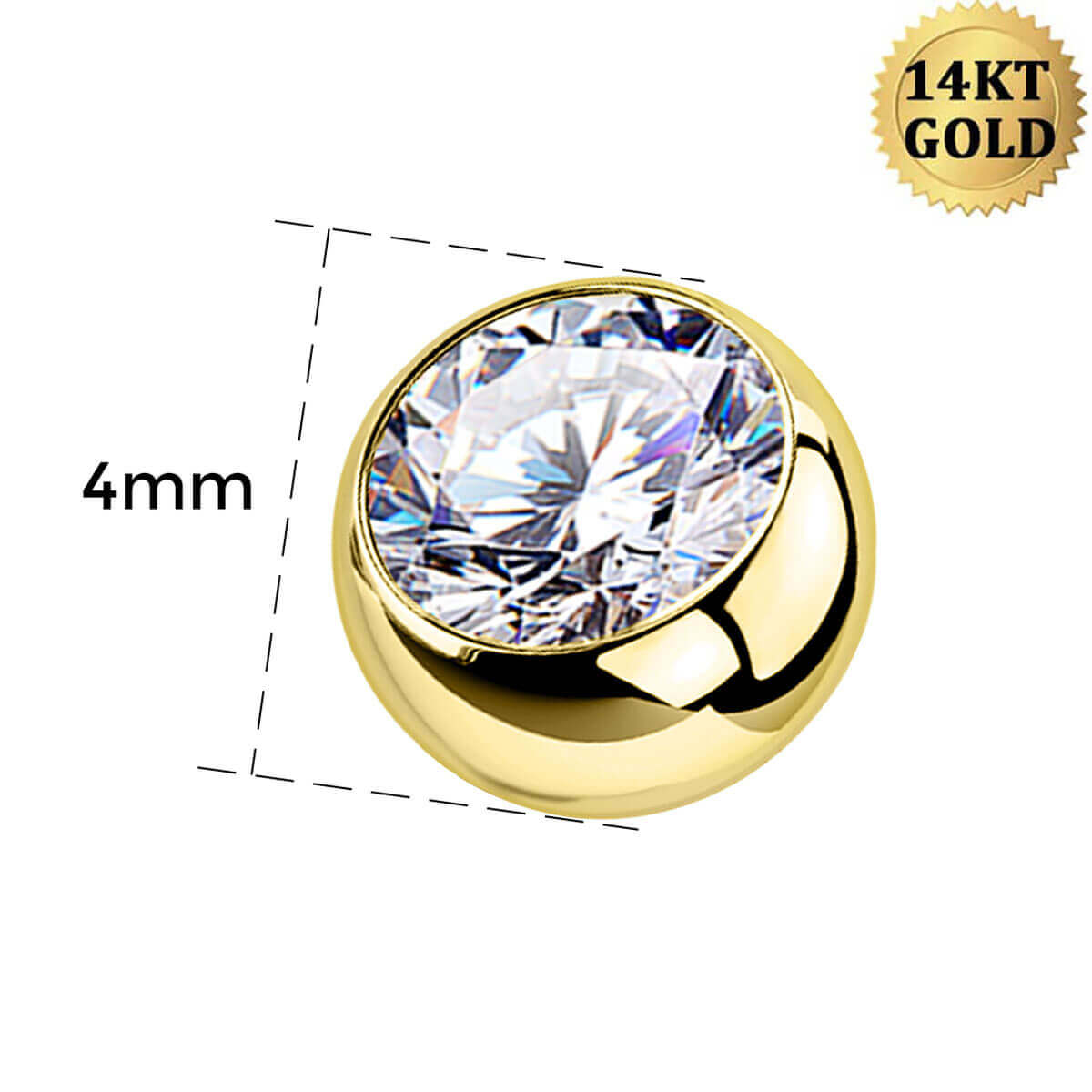 14K Gold CZ Belly Ring Repalcement Ball