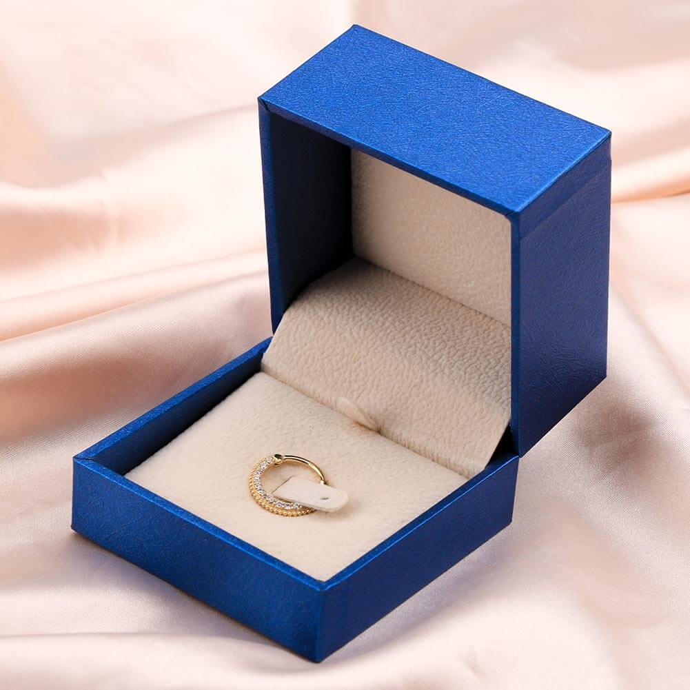 14K Gold Paved with CZ Segment Daith Earring