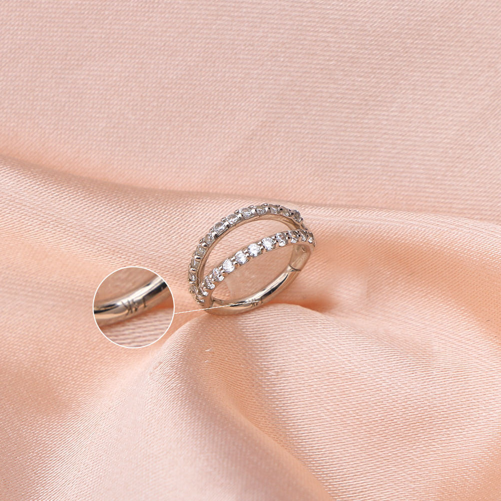 14K White Gold Double Row CZ Helix Earring