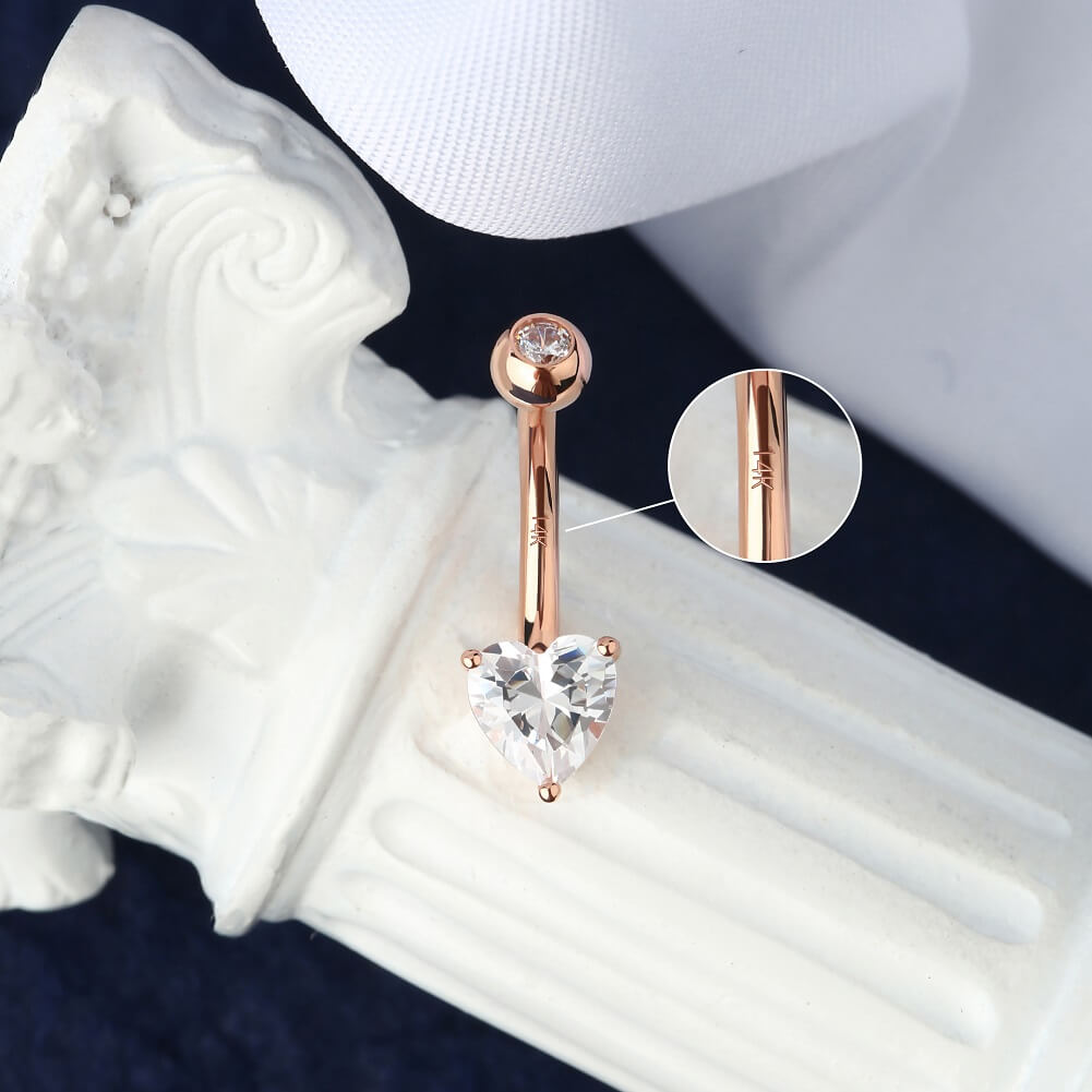 14K Rose Gold Heart CZ Belly Ring
