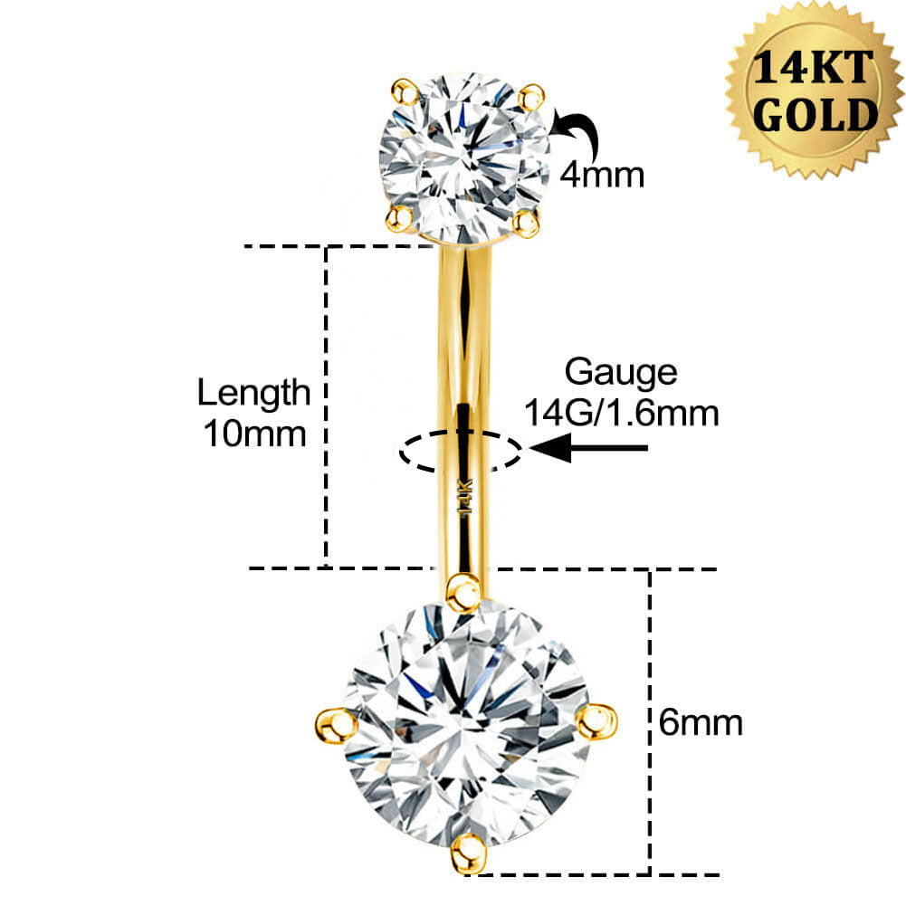 14K Gold Round CZ Belly Ring