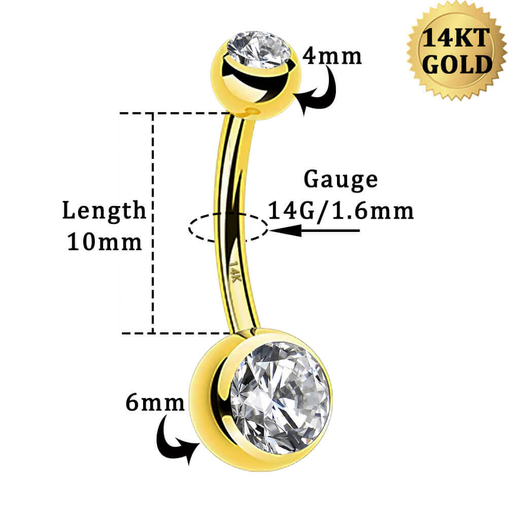 14K Gold Round CZ Belly Ring