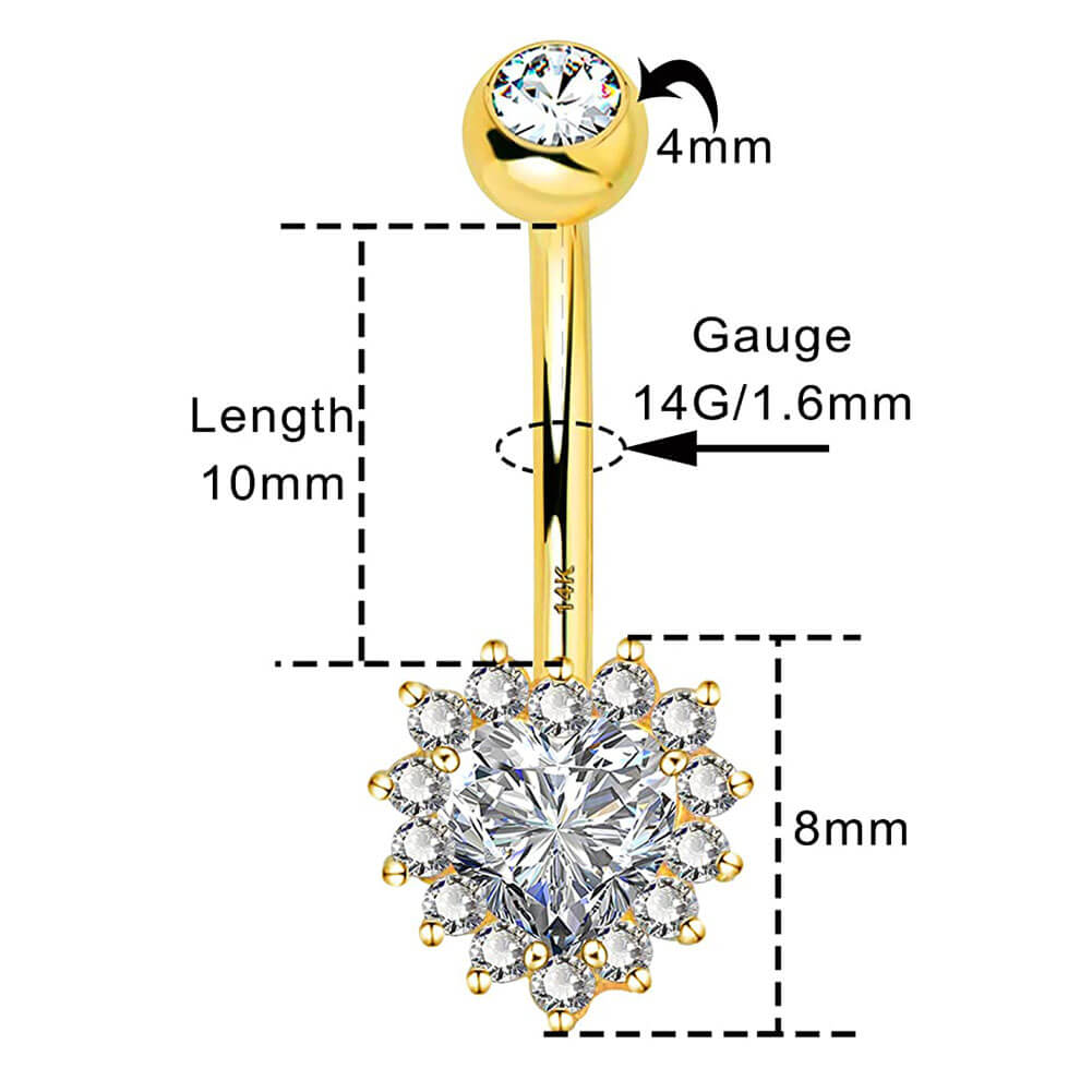 14K Gold CZ Heart Belly Ring