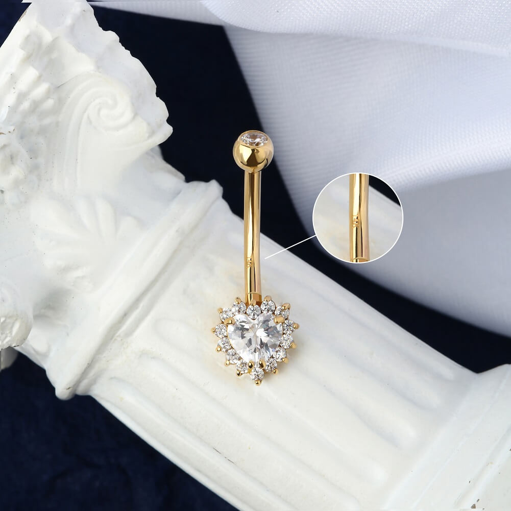 14K Gold CZ Heart Belly Ring