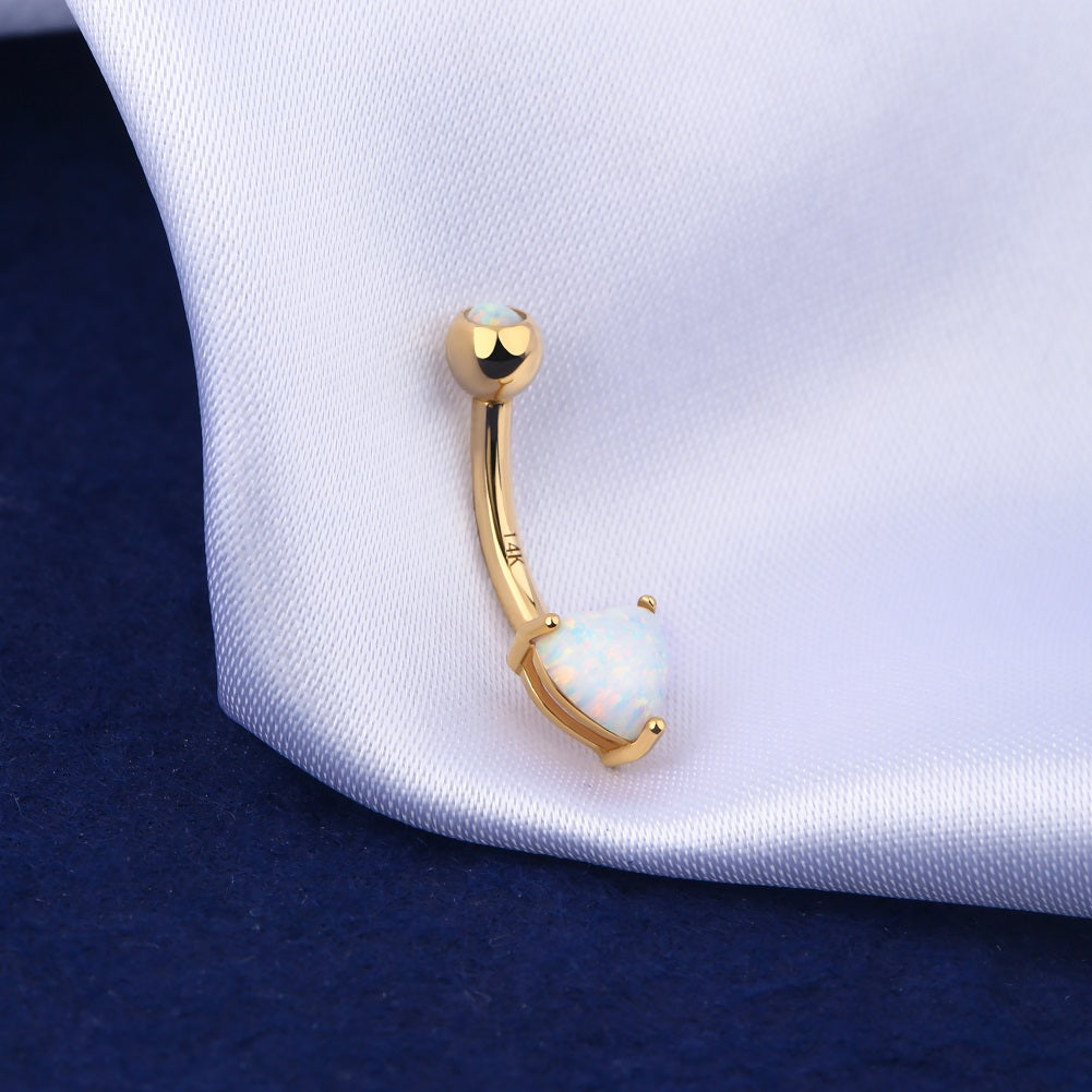 14K Gold Heart Opal Belly Ring