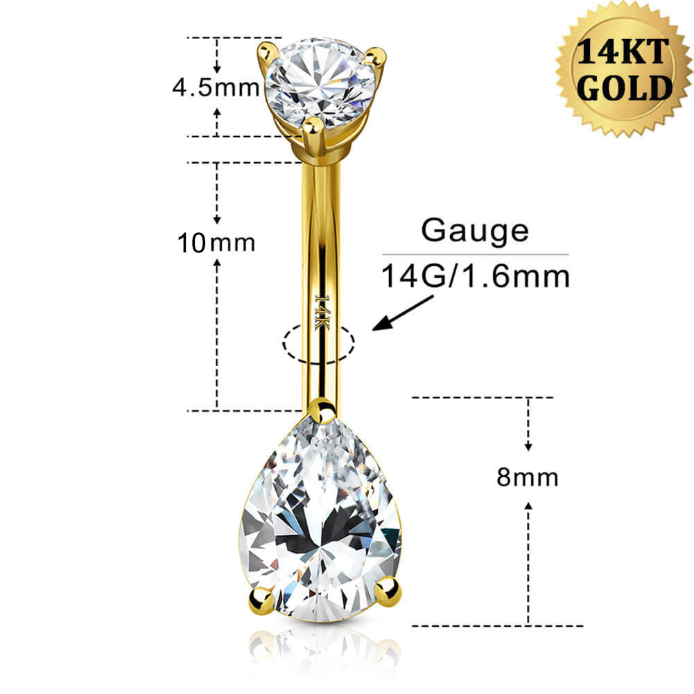 14K Gold Teardrop CZ Belly Rings
