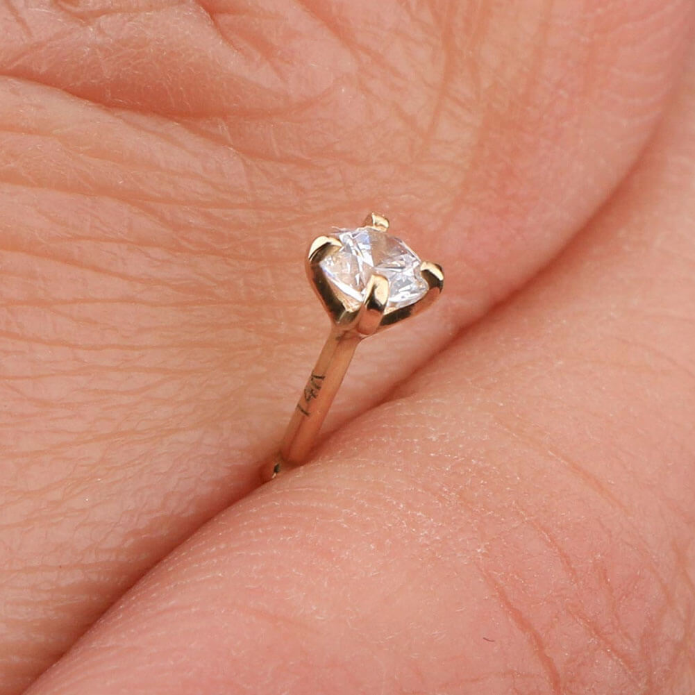 14K Gold Round CZ Nose Bone Jewelry