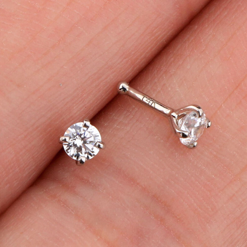 14K White Gold Round CZ Nose Stud