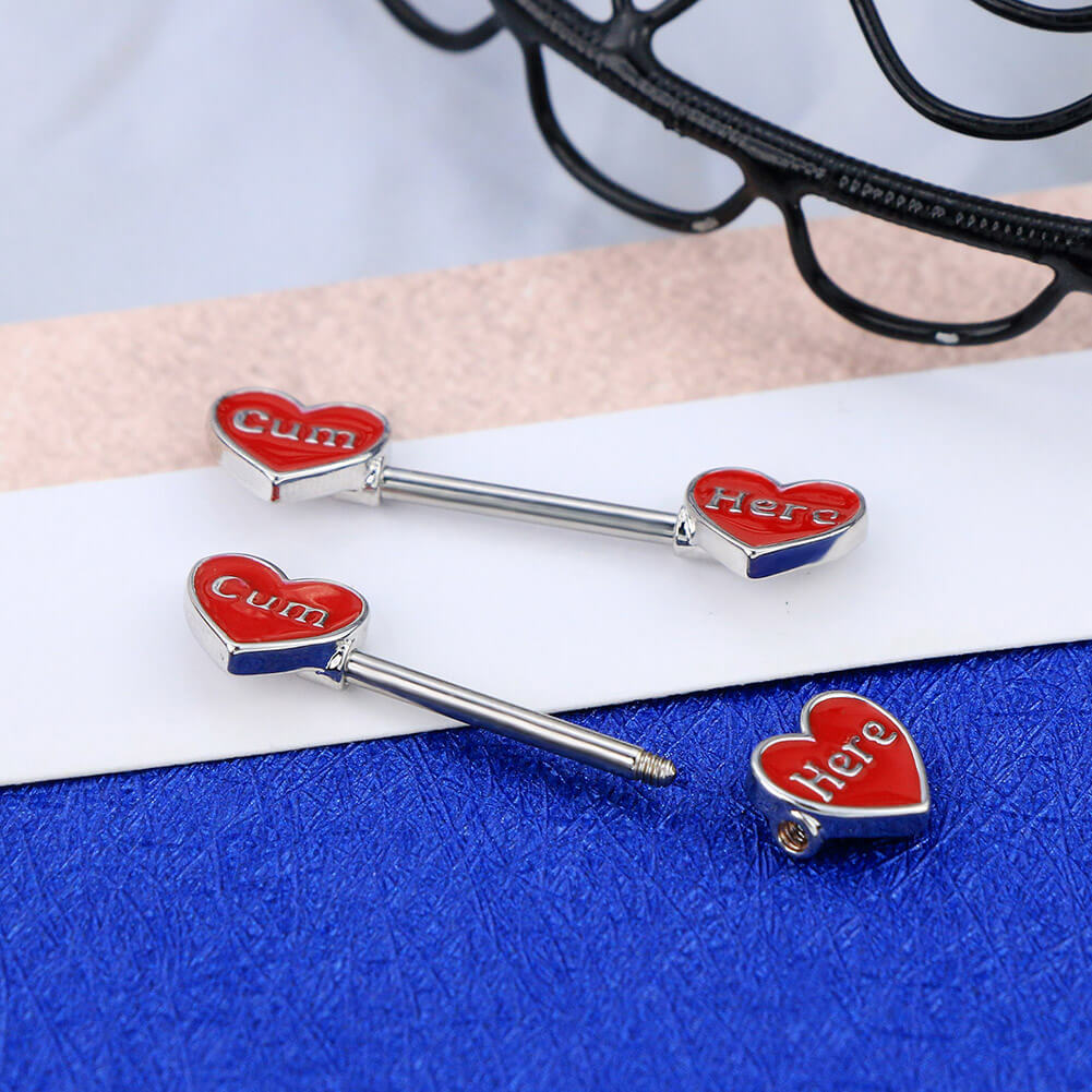2Pcs BlackRed Sexy Heart Letter Nipple Barbell Pack