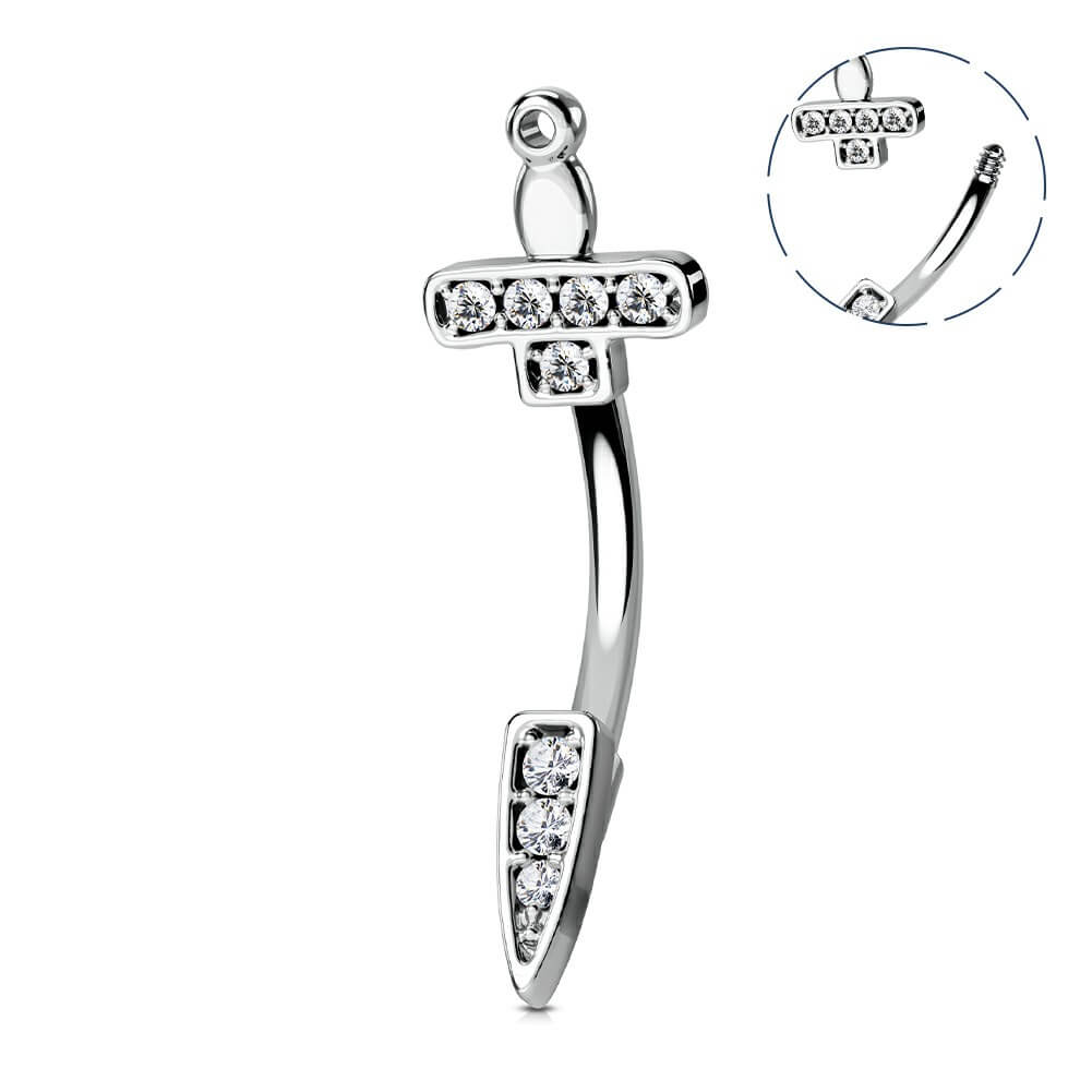 Sword Dagger CZ Rook Earring