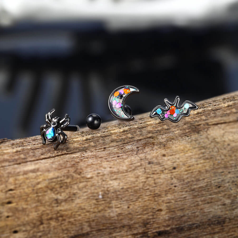 3PCS Spider Bat Moon Cartilage Set