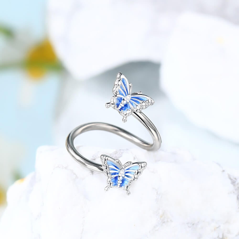 Blue Butterfly S-Shape Helix Ring