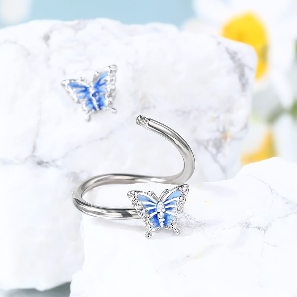 Blue Butterfly S-Shape Helix Ring