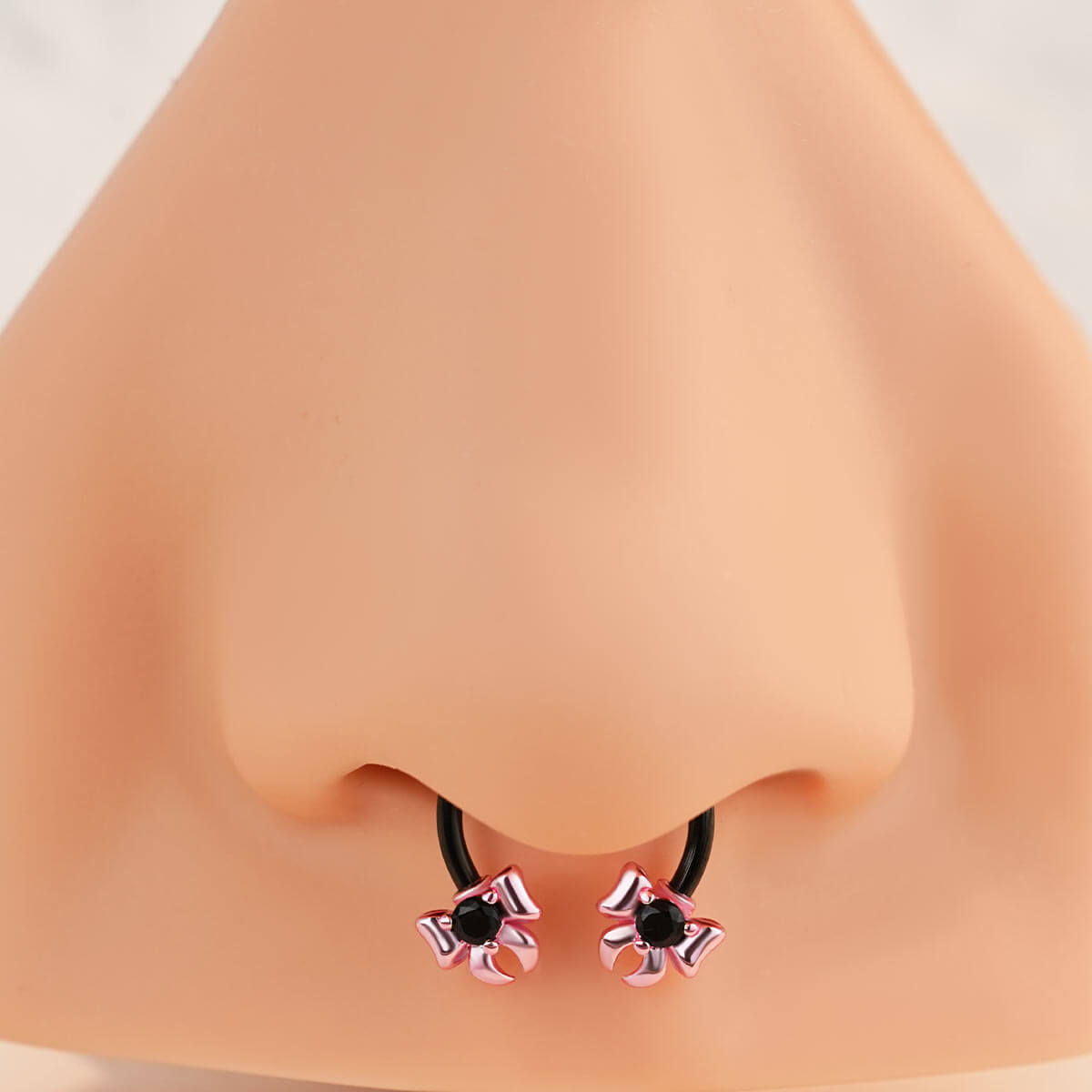 Pink Bow Black Horseshoe Septum Ring