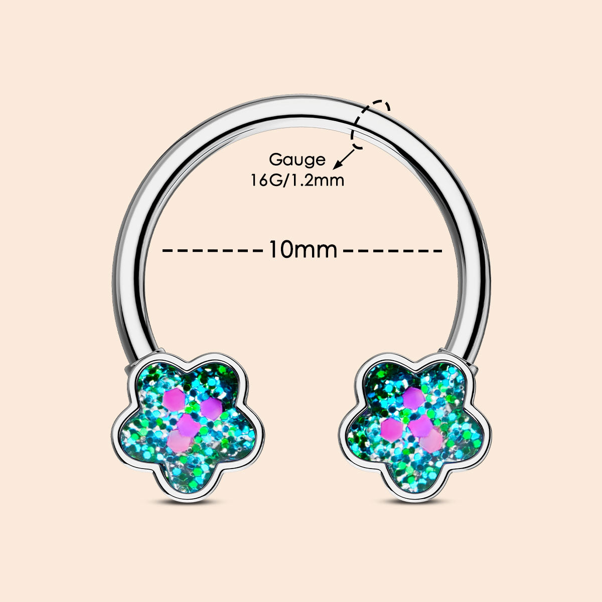 Glitter Flower Horseshoe Septum Ring
