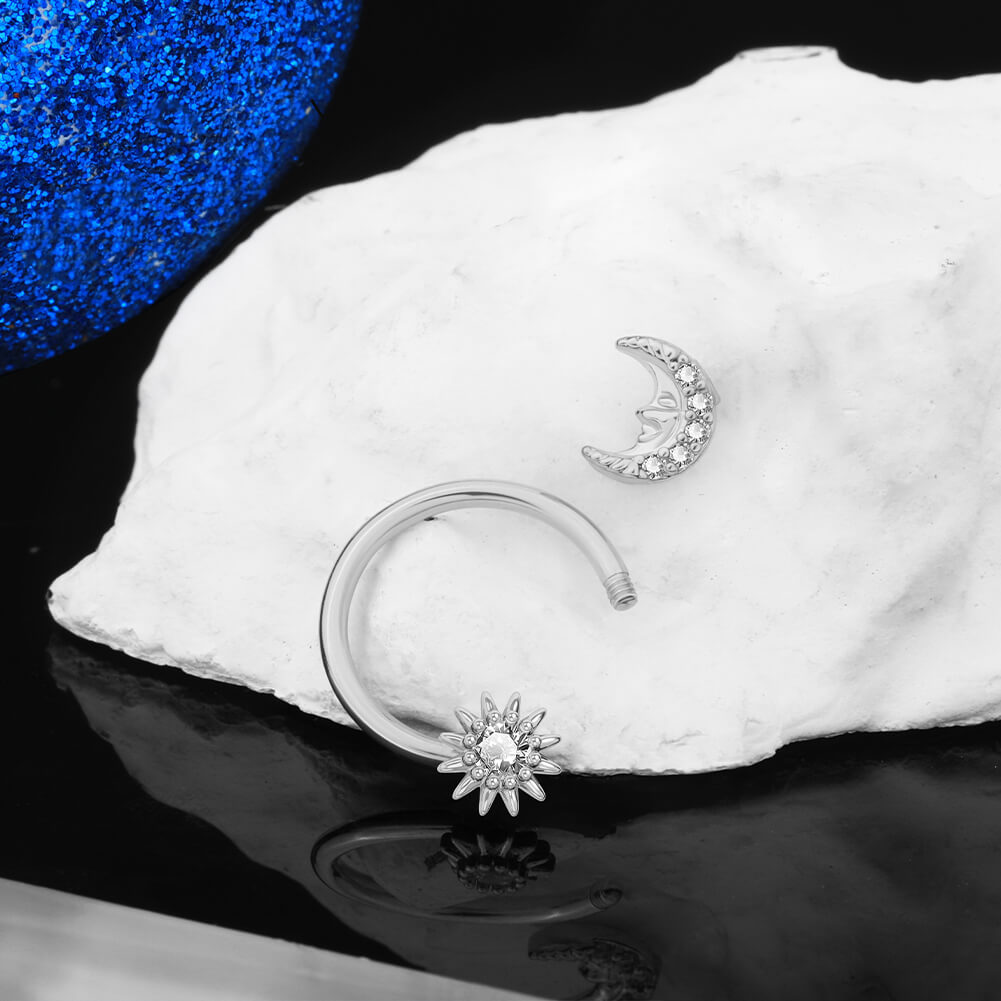 Moon Face and Sun Pendant Horseshoe Septum Ring