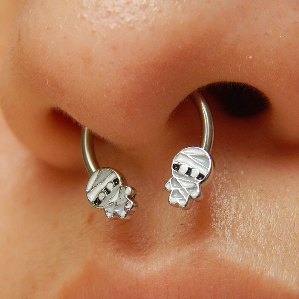 Mummy Halloween Horseshoe Septum Ring