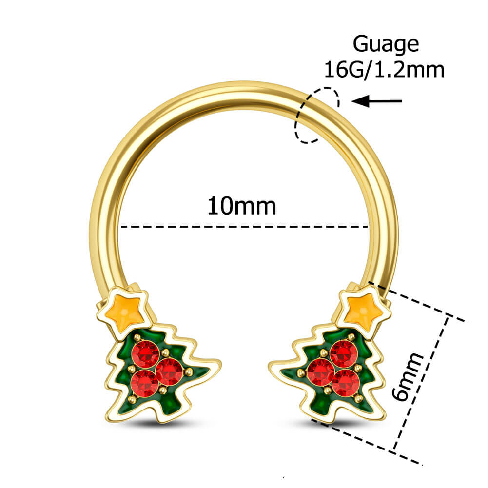 Colored Christmas Tree Horseshoe Septum Ring