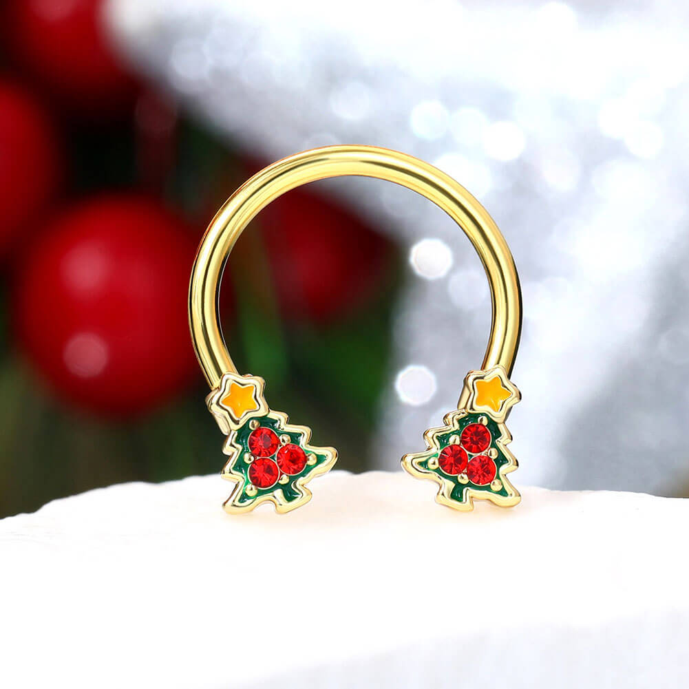 Colored Christmas Tree Horseshoe Septum Ring