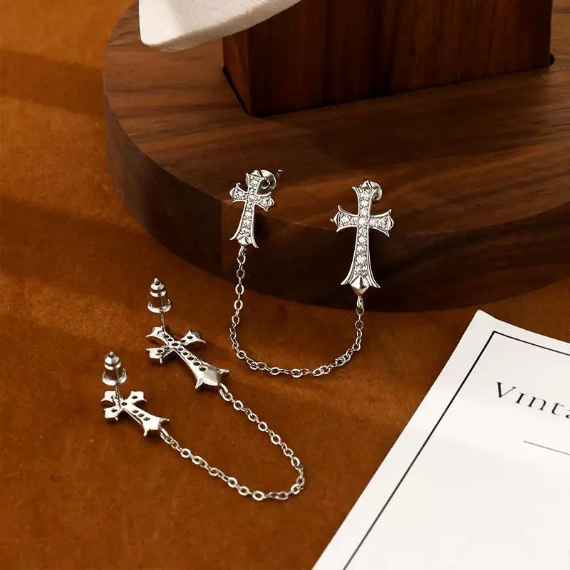2PCS Vintage Double Cross Chain Earrings
