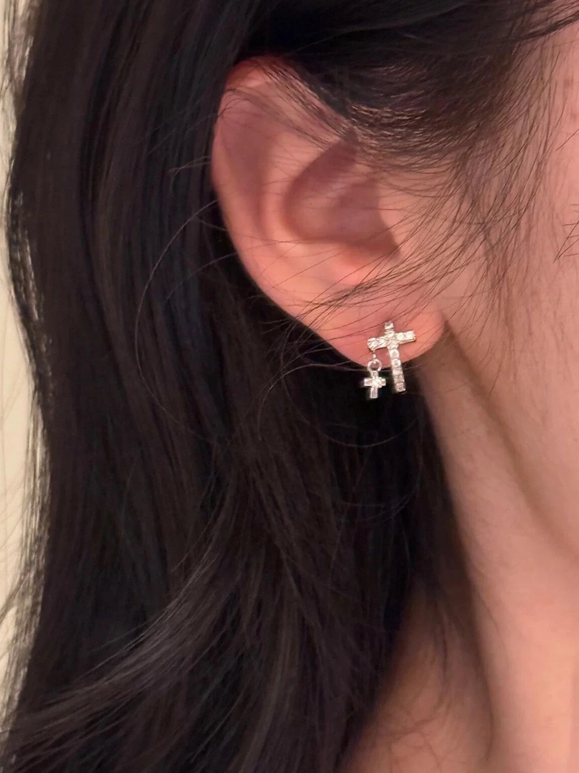 2PCS CZ Cross Drop Hoop Earrings
