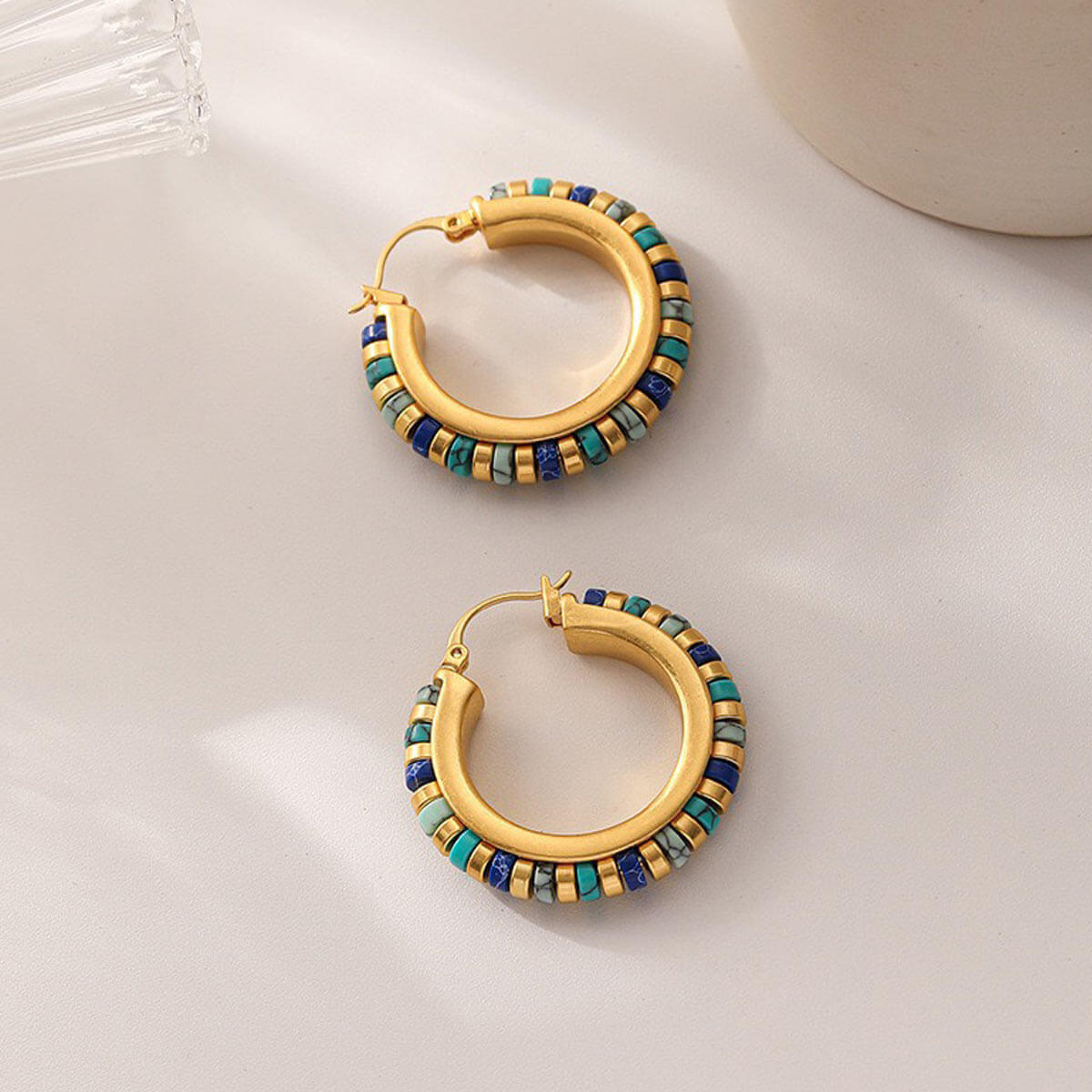 18K Gold Plated Turquoise Hoop Earrings