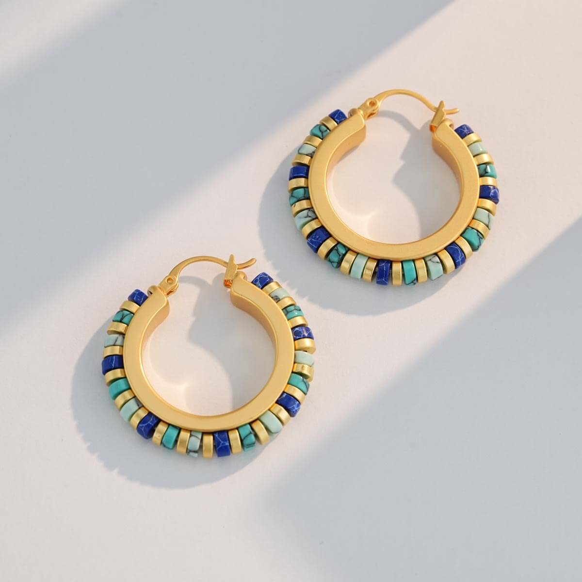 18K Gold Plated Turquoise Hoop Earrings