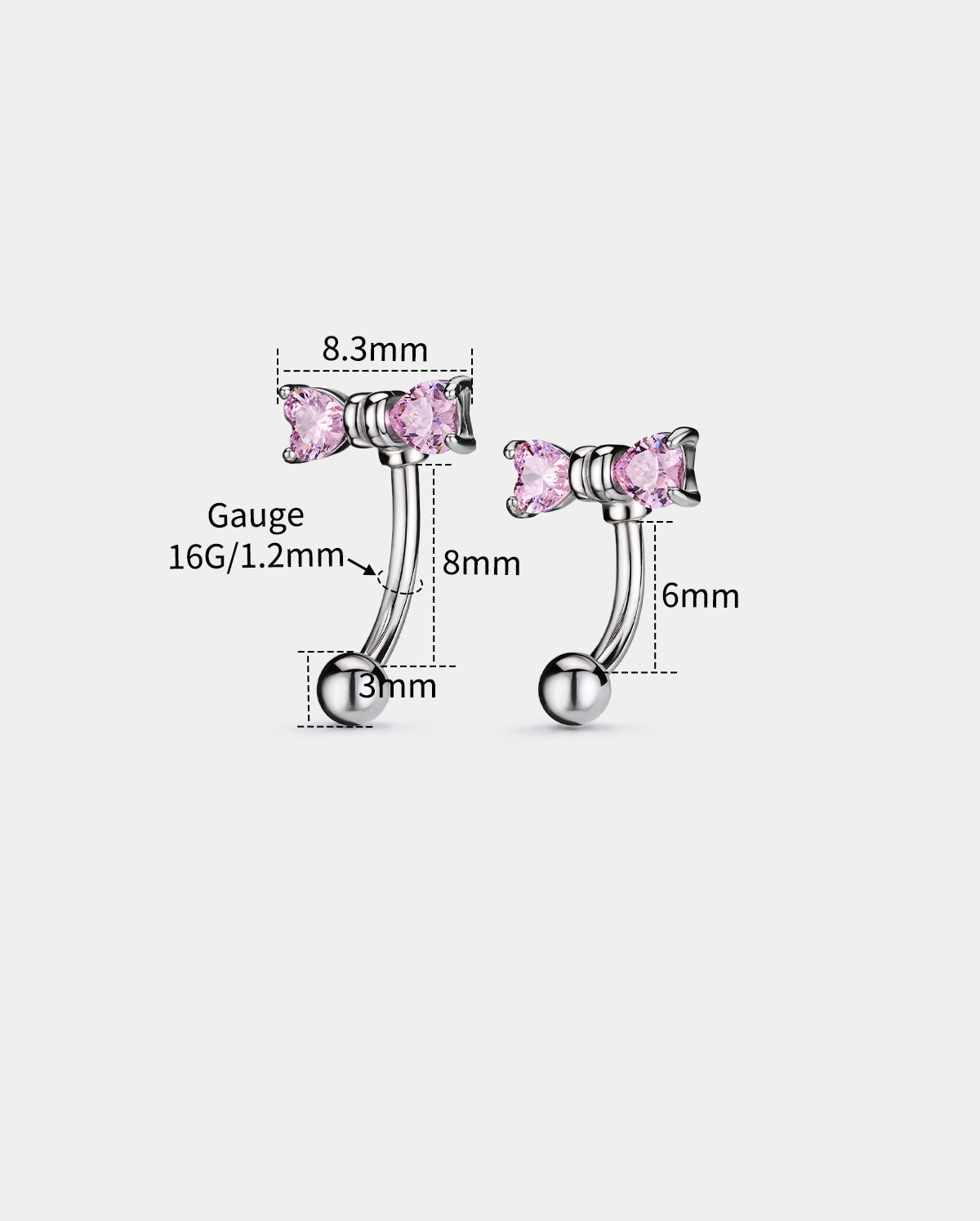 Pink CZ Bow Eyebrow Stud