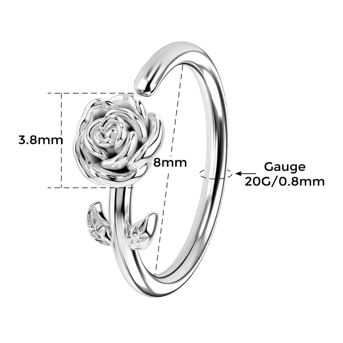 Engraved Rose Seamless Nose Hoop