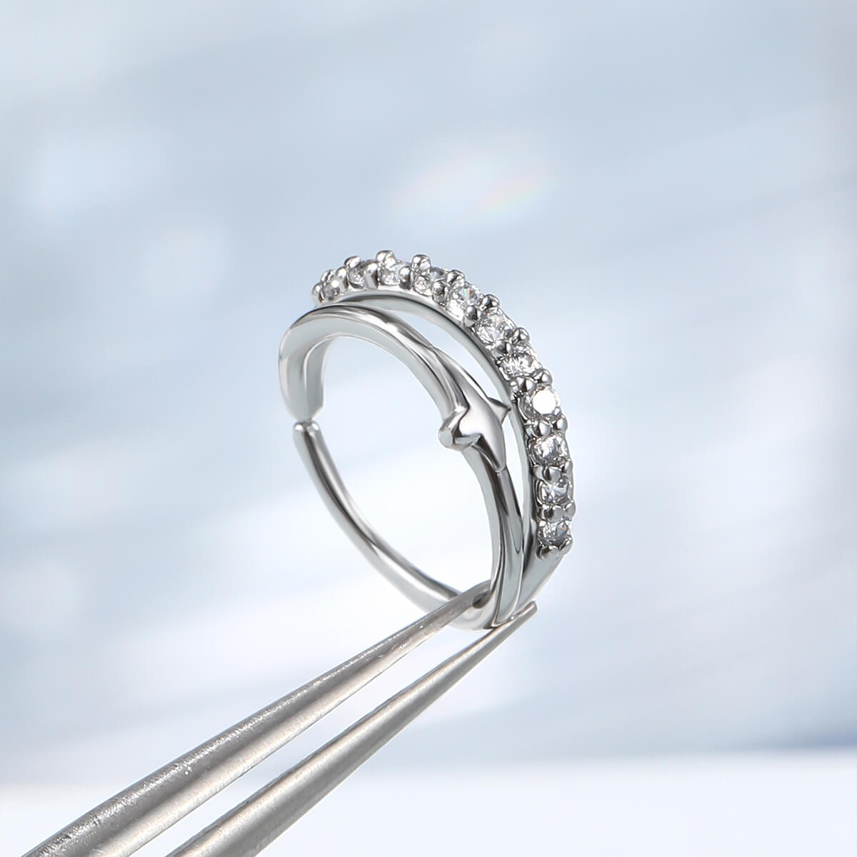 Half CZ Star Double Hoop Nose Ring