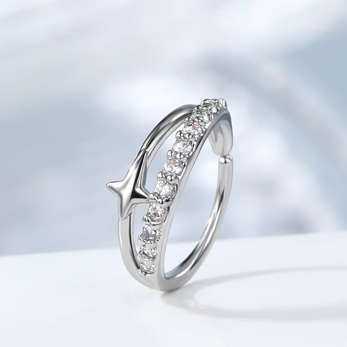 Half CZ Star Double Hoop Nose Ring