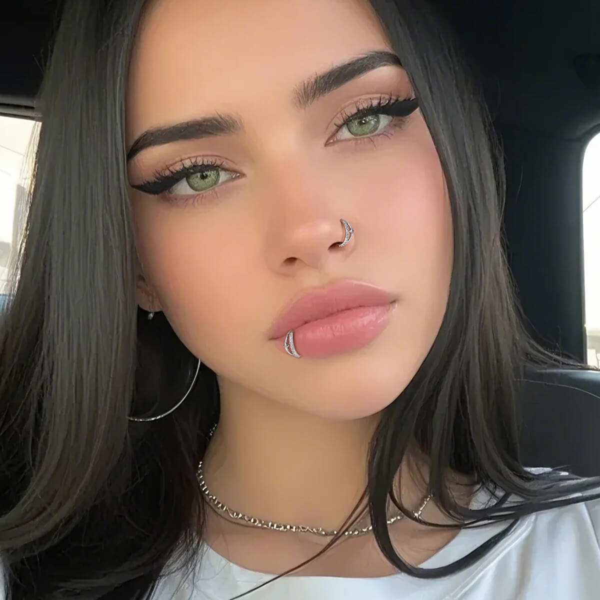 Half CZ Star Double Hoop Nose Ring