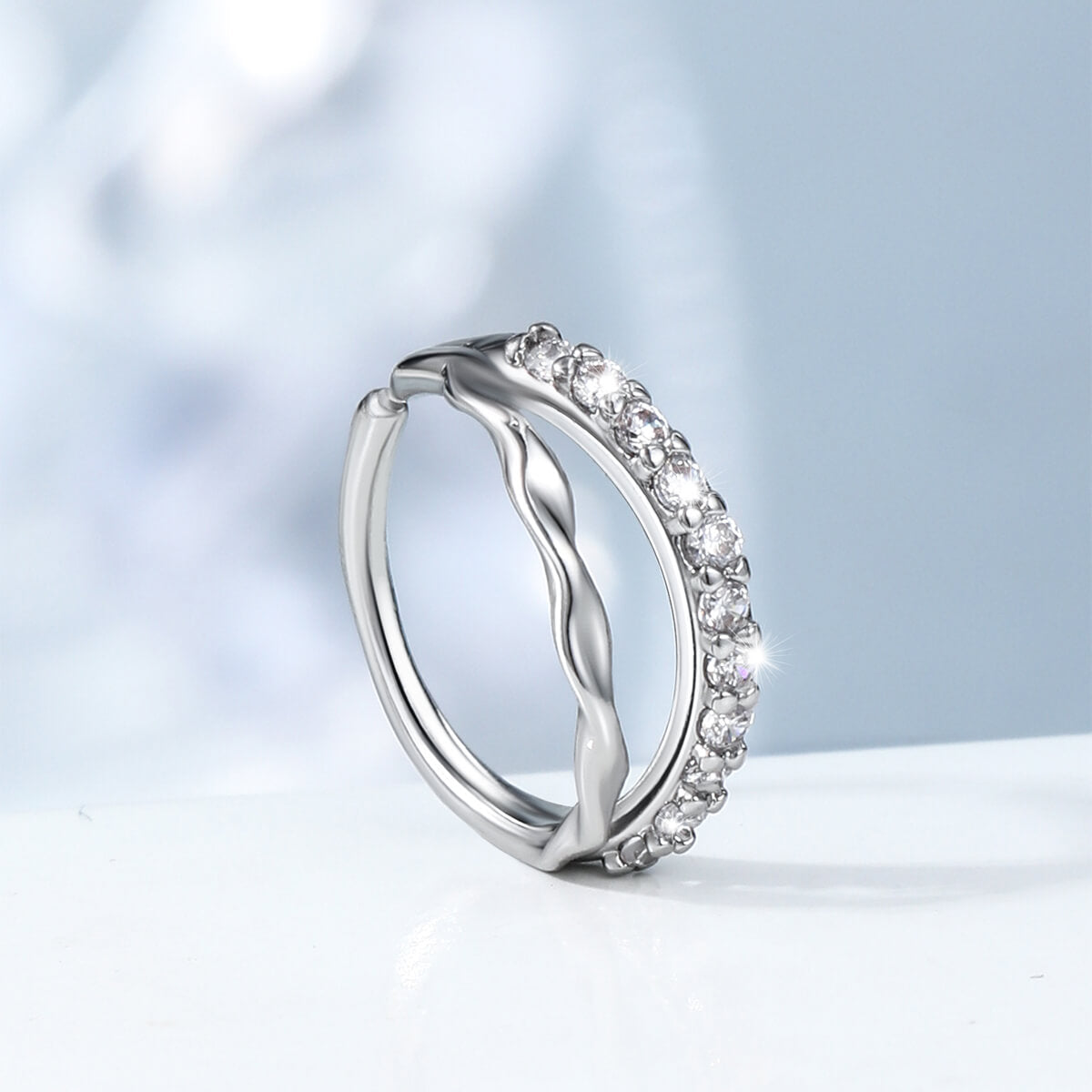 CZ Half Wave Double Hoop Nose Ring