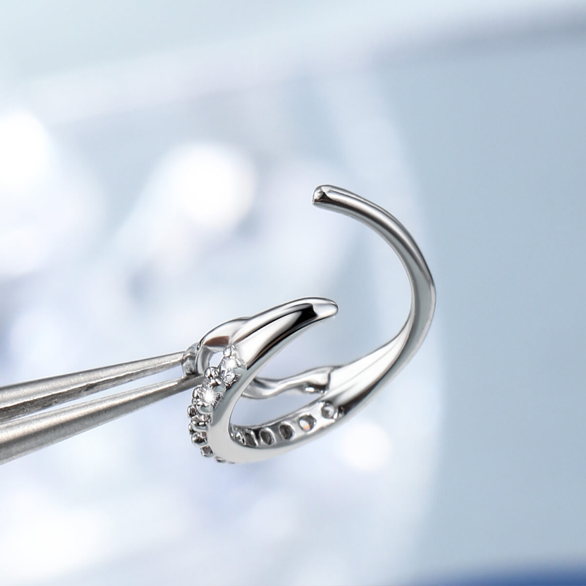 CZ Half Wave Double Hoop Nose Ring