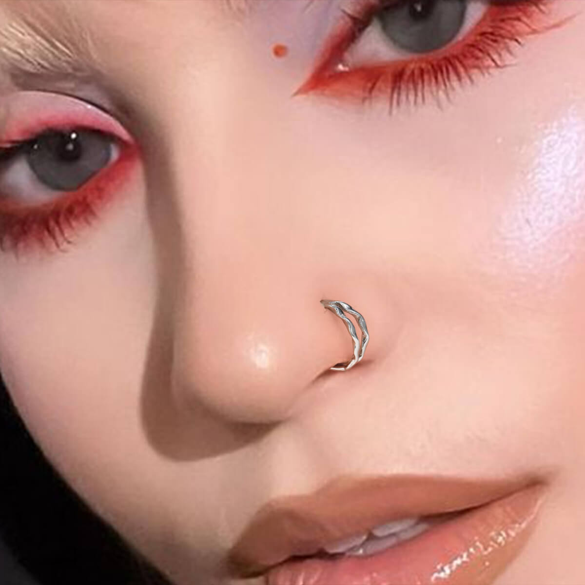 Waved Double Nose Ring Hoop