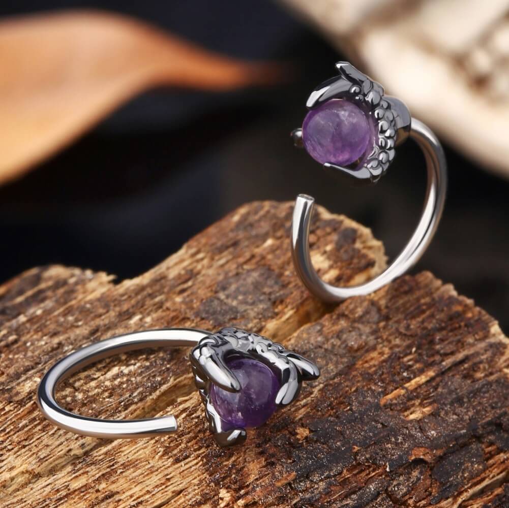 Amethyst Dragon Claw Nose Hoop