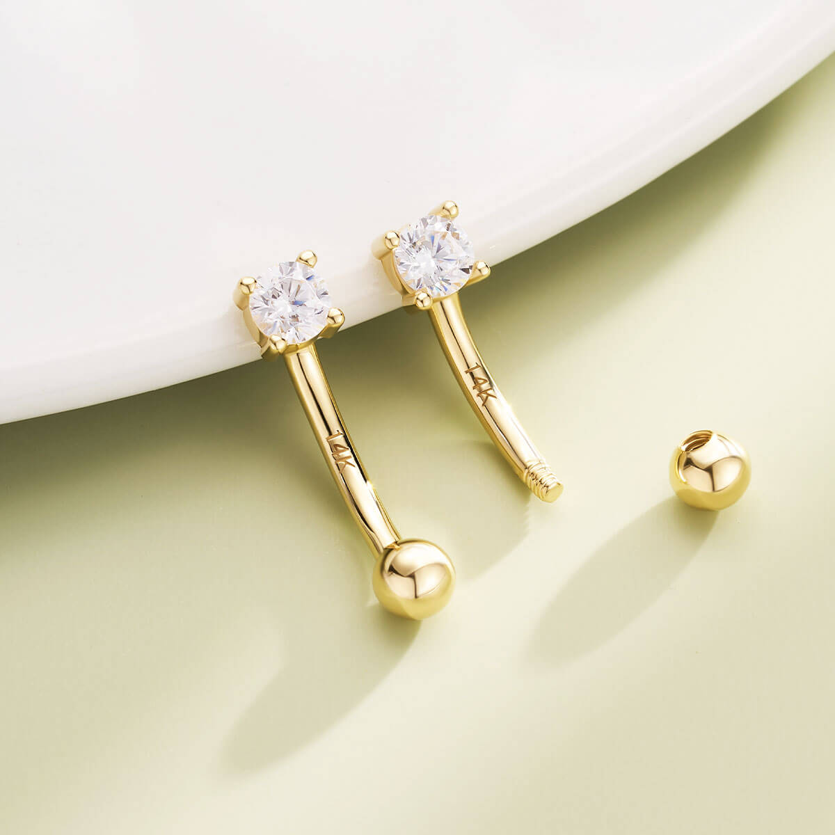 14K Gold Clear CZ Eyebrow & Rook Earring