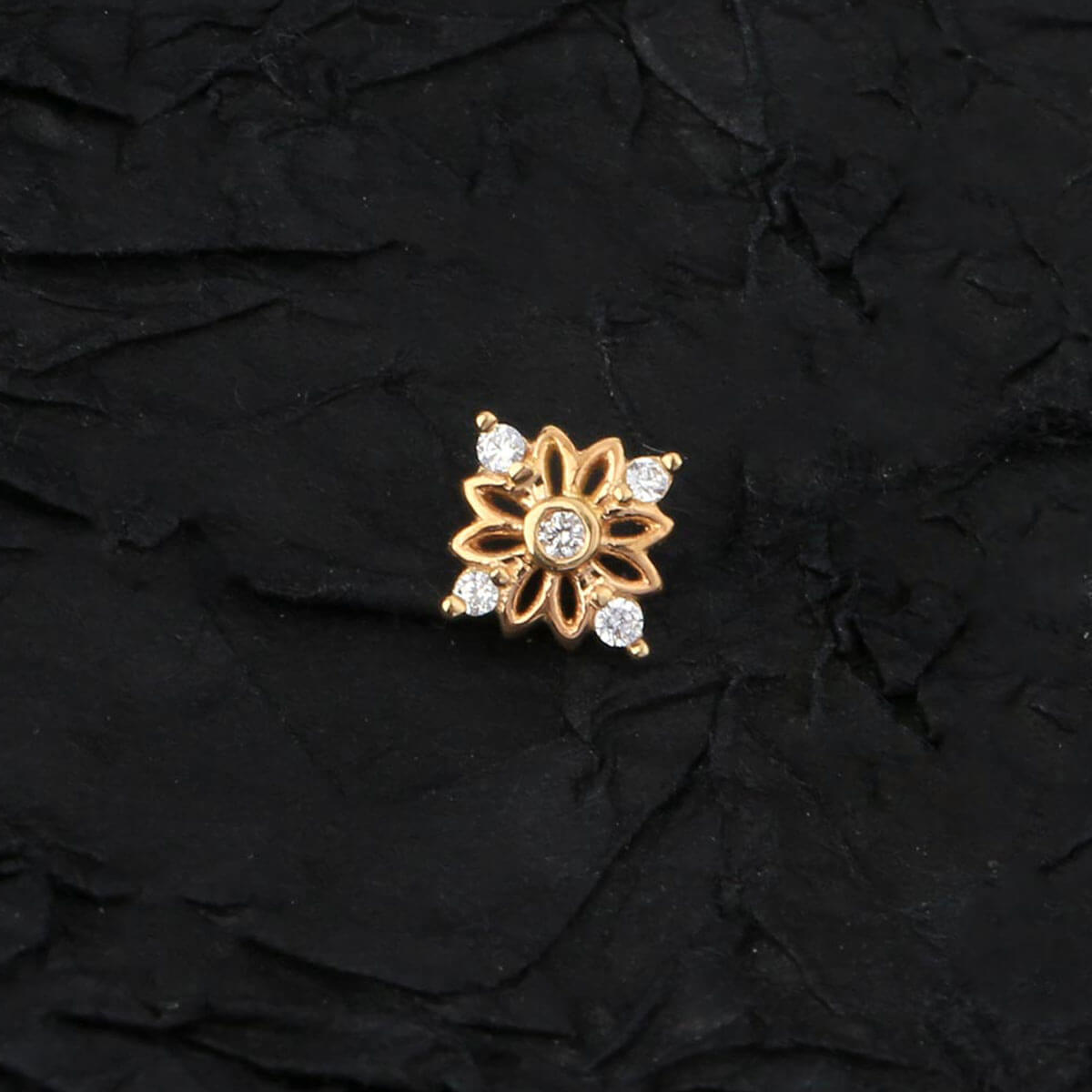 14K Gold CZ Flower Internally Threaded Dermal Top