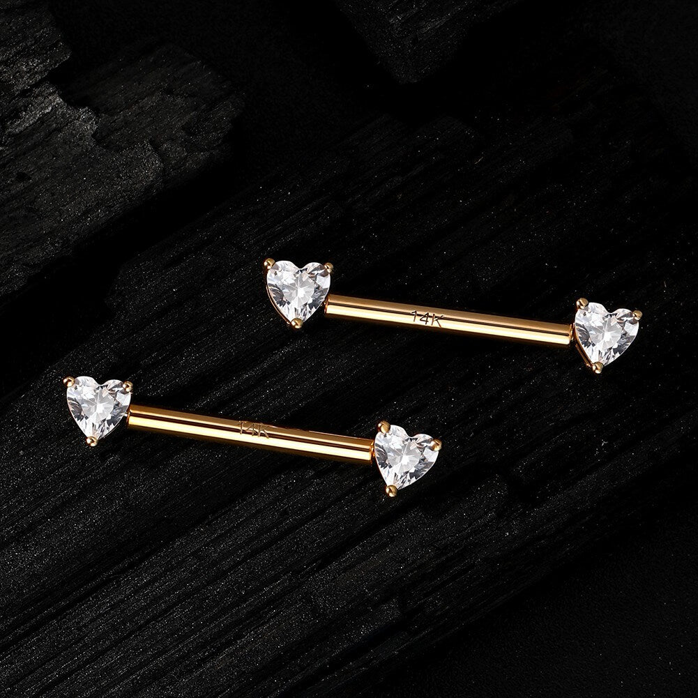 14K Gold Heart CZ Nipple Ring