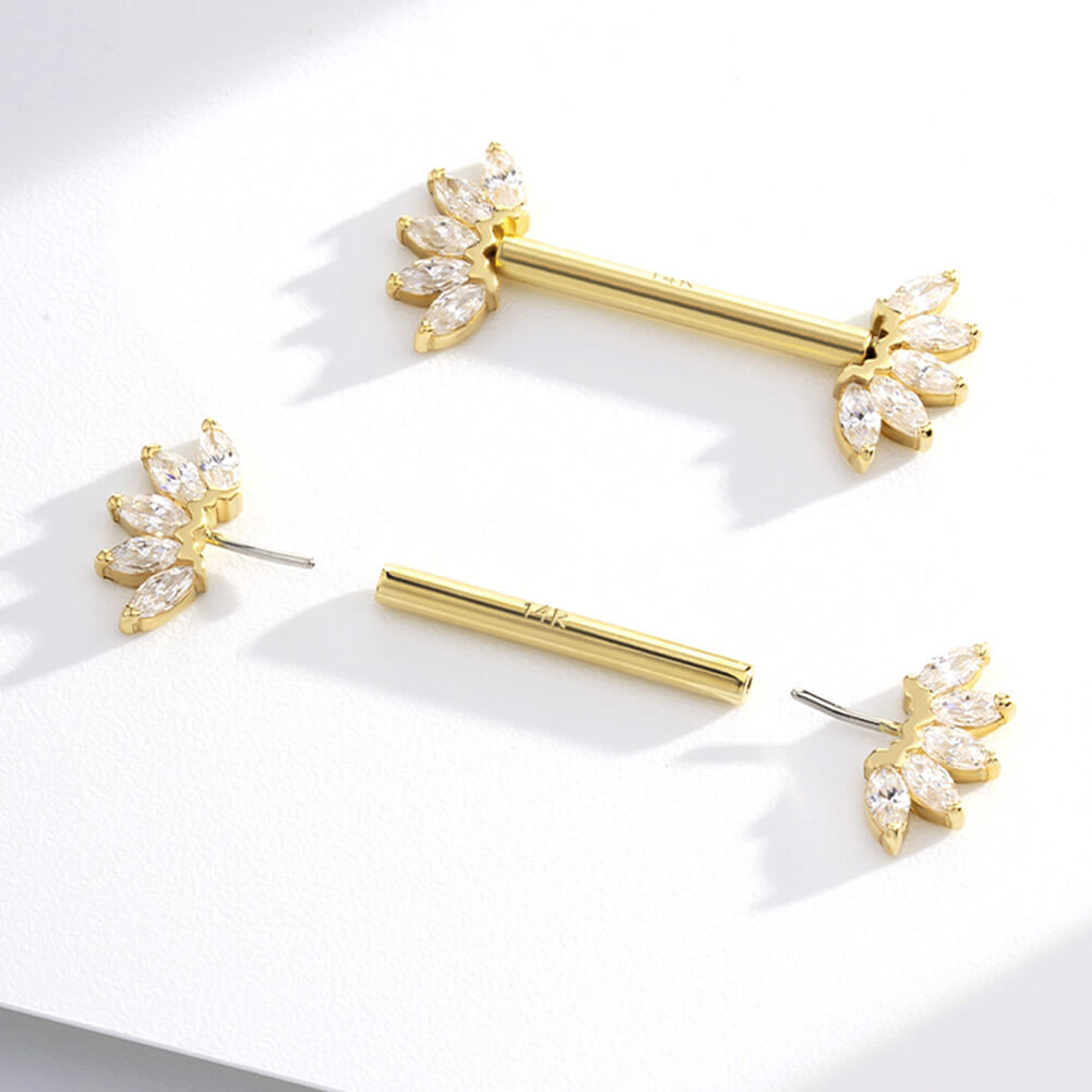 14K Gold CZ Nipple Ring