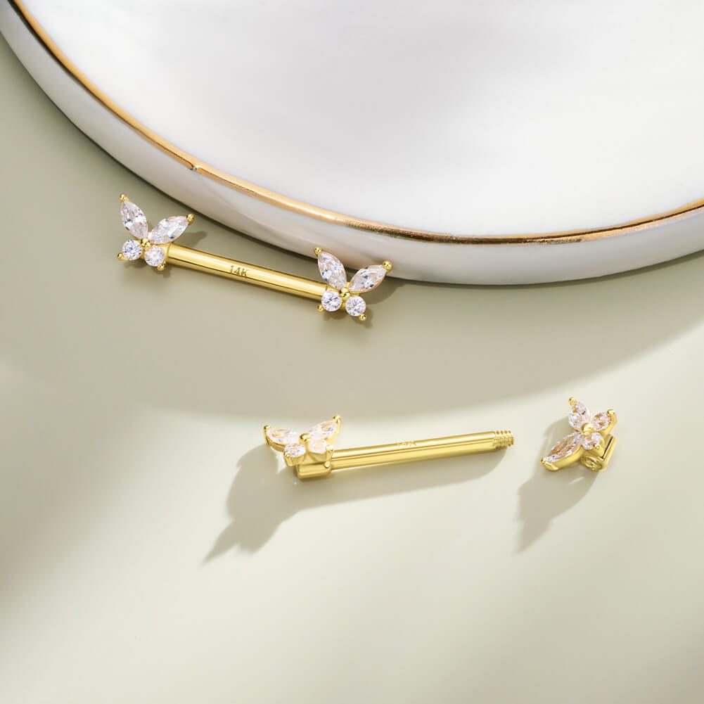 14K Gold Butterfly Nipple Ring