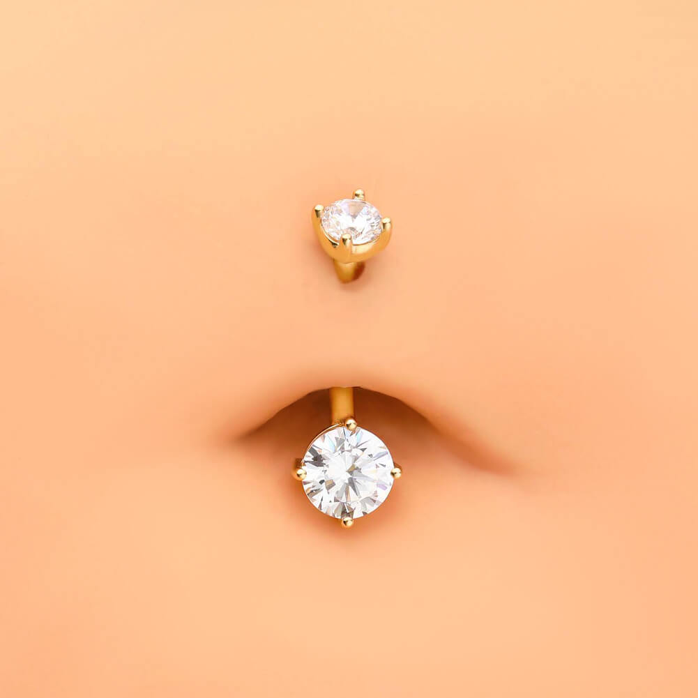 14K Gold Round CZ Internally Threaded Belly Ring