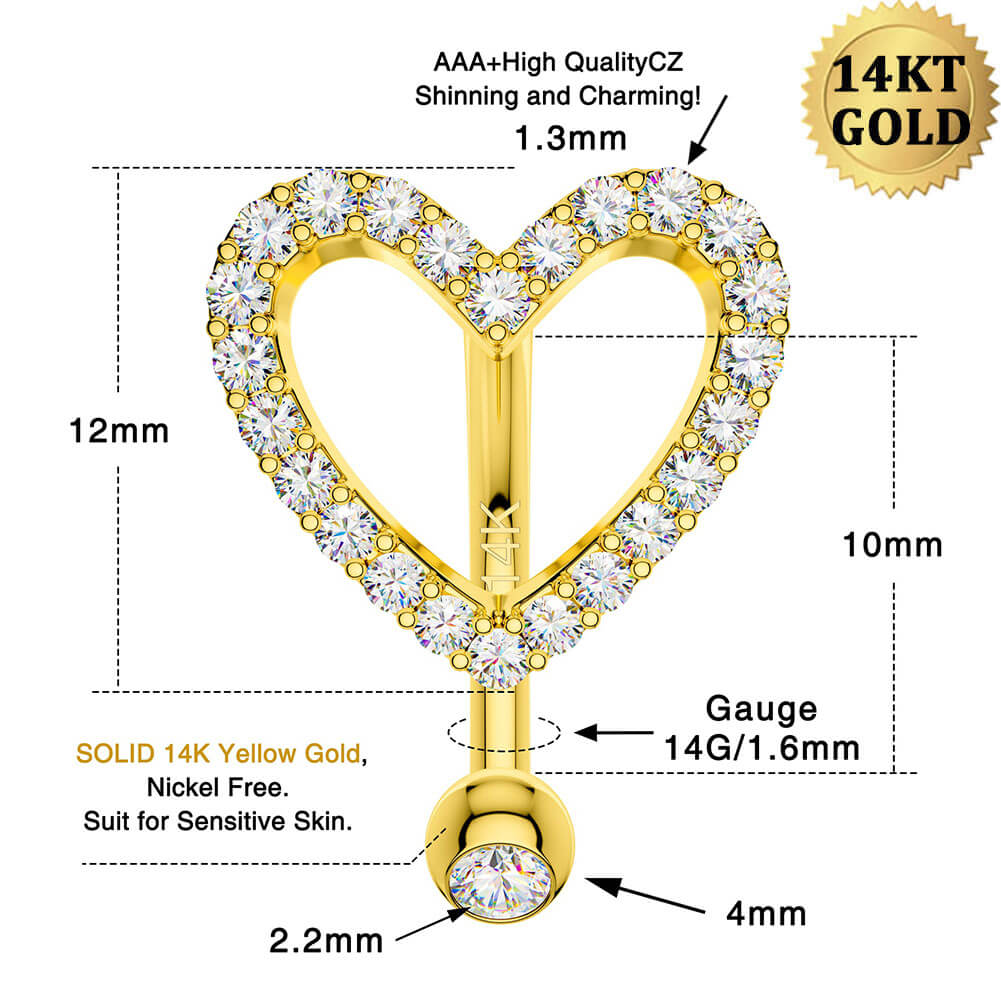 14K Gold Heart Top Belly Ring
