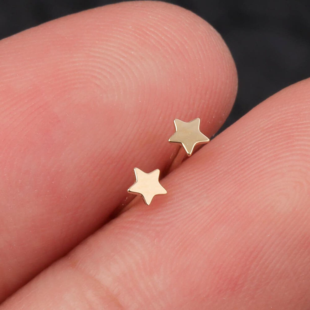 14K Gold Small Star L-Shape Nose Stud