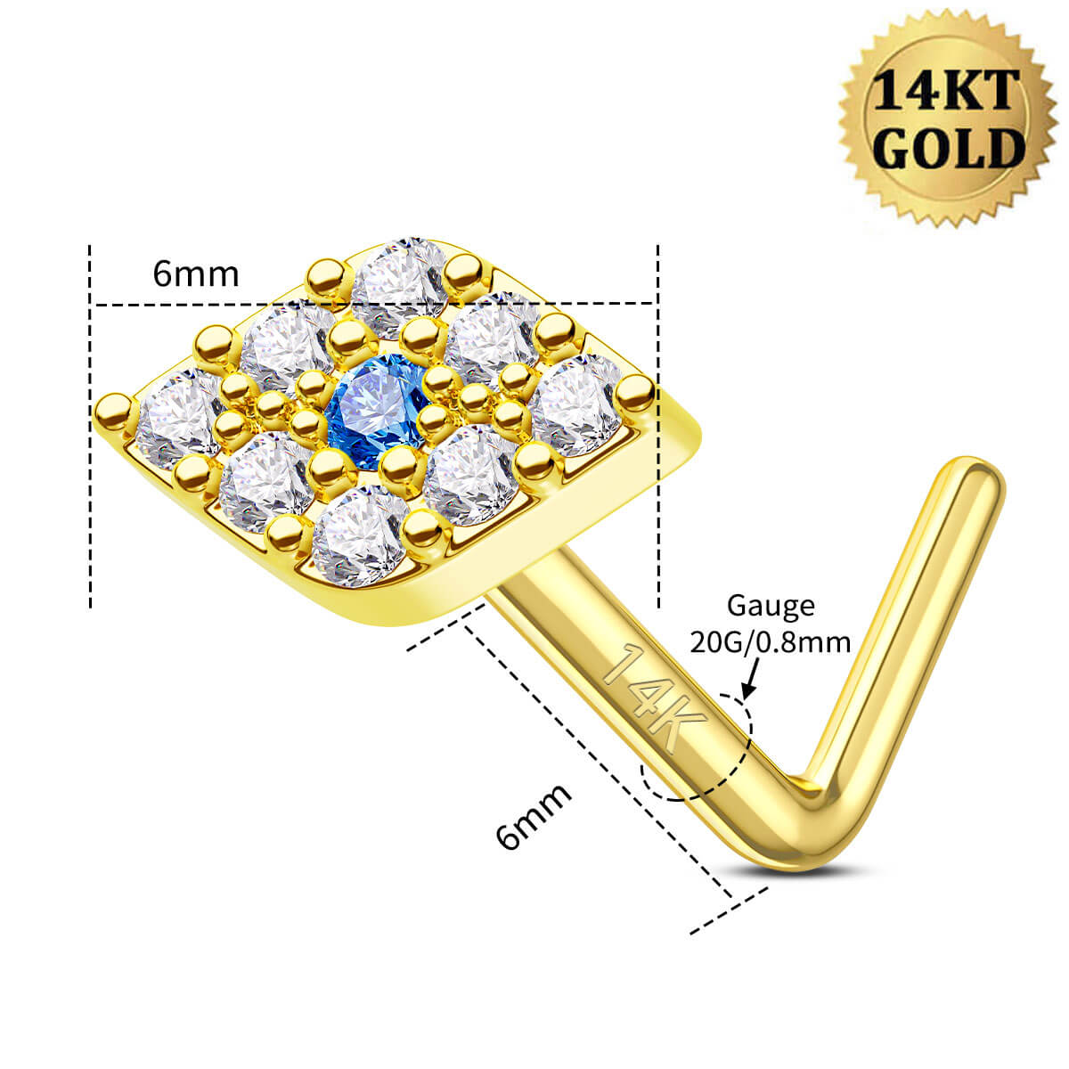 14K Gold Evil Eye L-Shaped Nose Stud