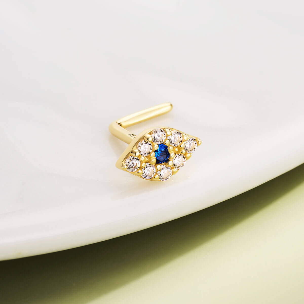 14K Gold Evil Eye L-Shaped Nose Stud