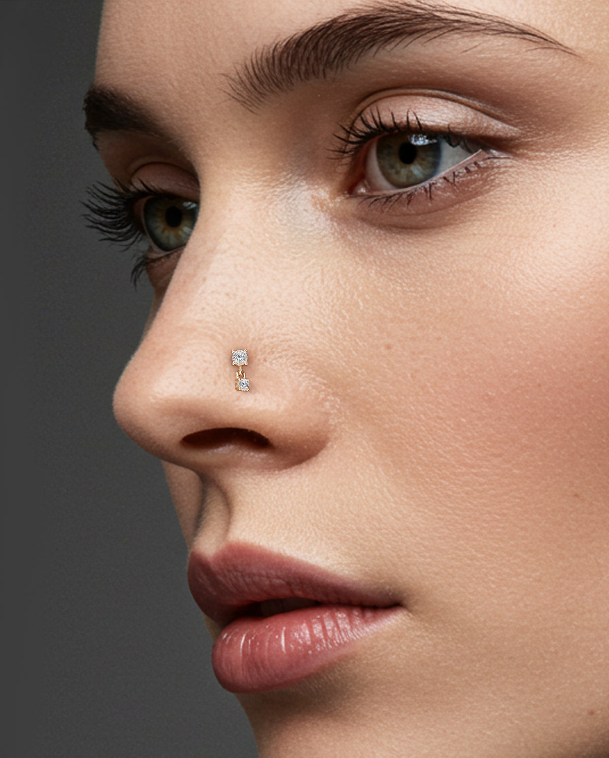 14K Gold CZ Charm L-Shaped Nose Stud